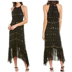 A.L.C. Rosa Filcoupe Silk Blend Metallic Gold Embellished Midi Dress Size 10